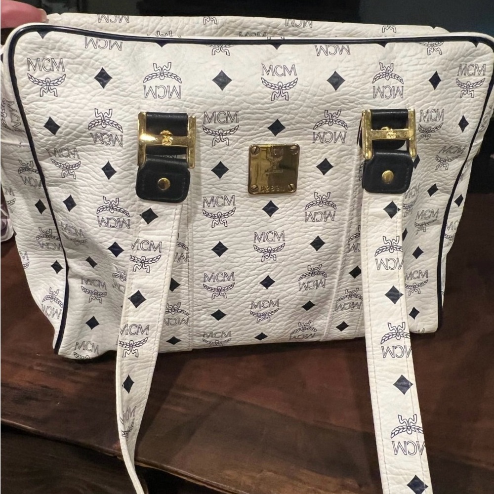 MCM White Tote with Black Accents